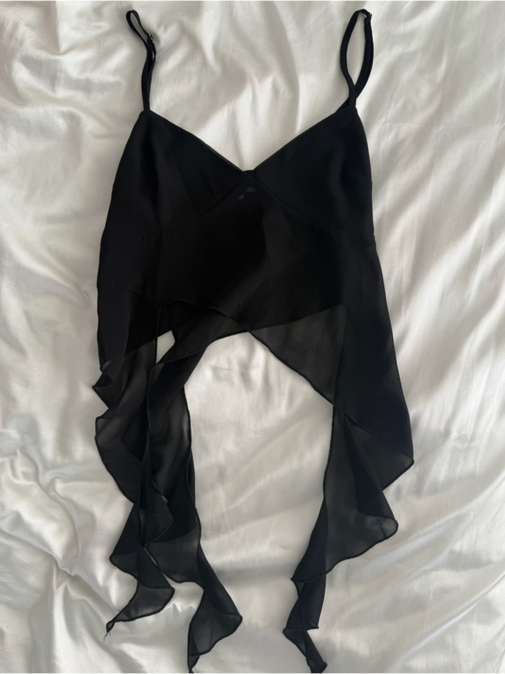 Black Asymmetrical Ruffle Cami Top - Women